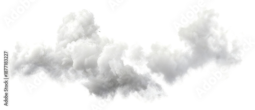 Fluffy cumulus clouds on a pure white background, isolated. Depicts natural atmospheric formations with soft, puffy textures and light opacity.