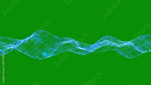 Abstract digital wave flowing horizontally, isolated on pure green screen