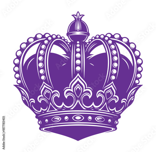 Purple crown illustration with white details on transparent background