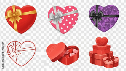 Collection of Heart Shaped Gift Boxes for Valentines Day.