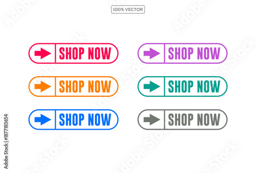 Shop now. Set of button shop now or buy now. Modern collection for web site. Vector illustration template design