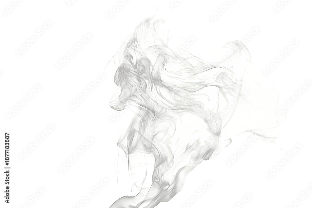 Fototapeta premium Abstract gray smoke wispy texture with flowing forms, ideal for creative design elements, digital art, or background compositions. Transparent, ethereal visual effect.