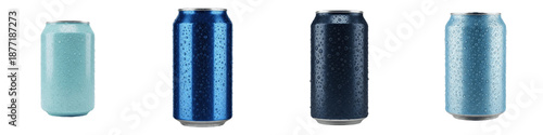 Aluminum Beverage Can Set in Blue Colors Isolated on White Background