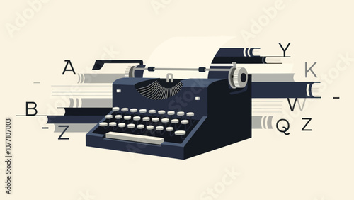 Vintage Typewriter with Abstract Text and Letters Design