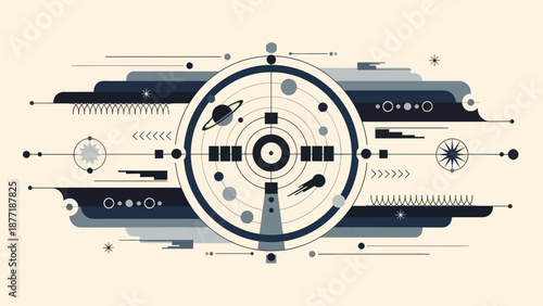 Abstract Space Exploration and Navigation System Vector Illustration