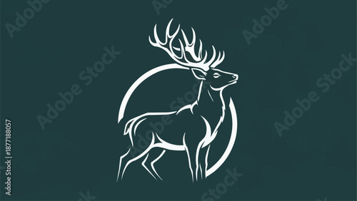 Majestic Stag Deer Silhouette Emblem Logo Design.
