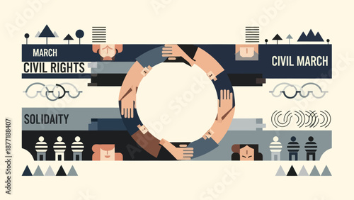 Diverse Hands United in Circle, Civil Rights March Concept