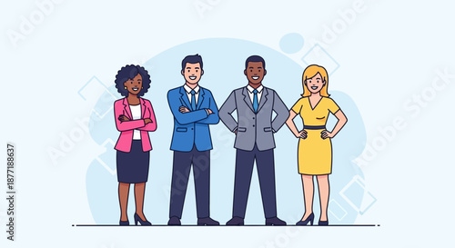 Diverse and confident team of business professionals standing together illustratrion
