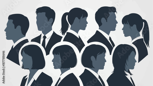 Diverse Group of Business Professionals Silhouettes Facing Different Directions.