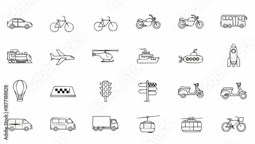 Collection of Hand Drawn Transportation Icons.