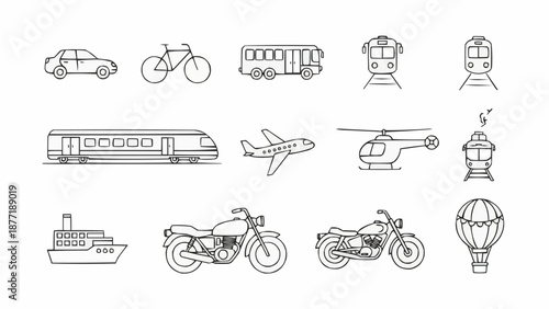 Collection of Hand Drawn Transportation Vehicles Icons.