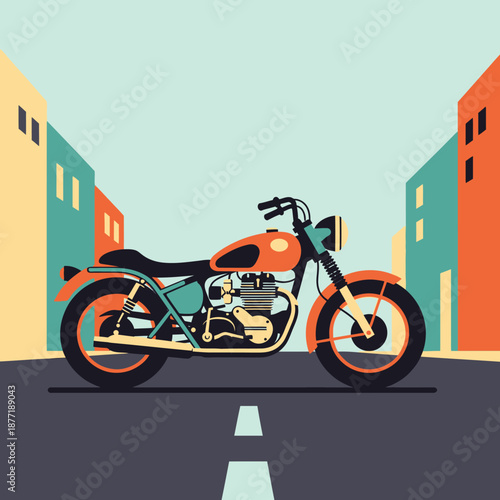 Vibrant Motorcycle Illustration on Urban Roadway.