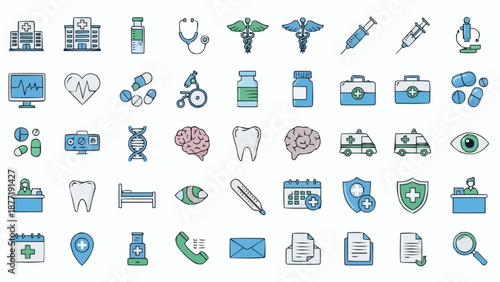 Collection of Medical and Healthcare Icons and Symbols.