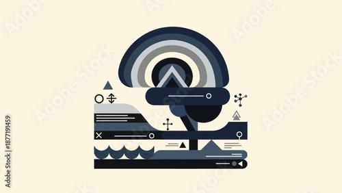 Abstract Geometric Composition with Blue and Grey Tones