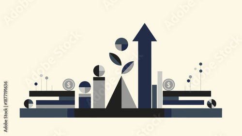 Abstract Growth Chart with Upward Arrow and Financial Symbols