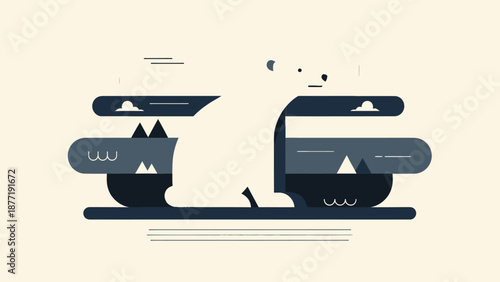 Stylized Polar Bear in Arctic Landscape Vector Illustration