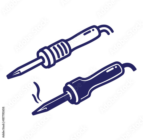 Vector illustration of a soldering iron in two positions for electronic repair work