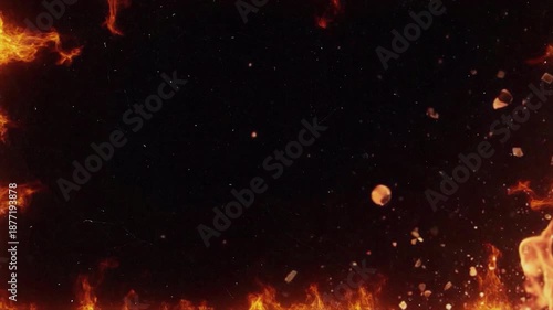 Fiery Border Effect with Sparks and Embers on Black Background.