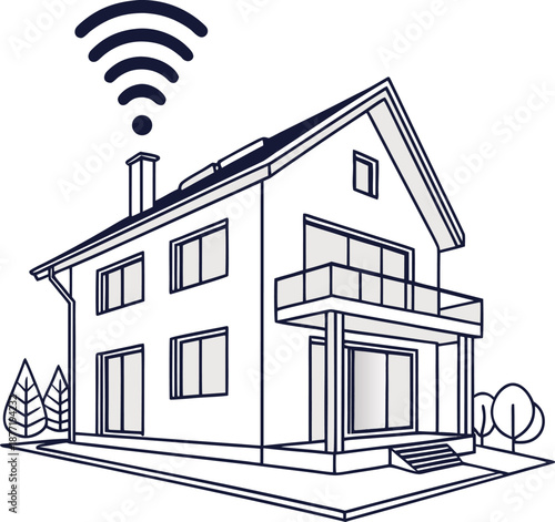 Flat smart home house with wifi signal single icon, flat vector vector illustration