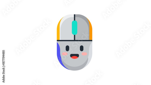 Cute Computer Mouse Character with Happy Face