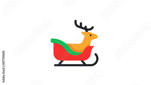 Christmas reindeer in sleigh, festive holiday graphic