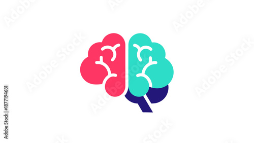 Abstract Brain Icon with Two Hemispheres, Pink and Teal