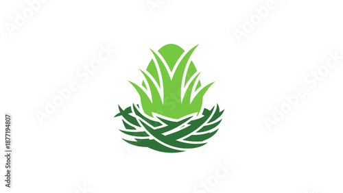 Green Egg in Nest of Grass Abstract Symbol
