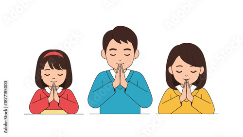 Family praying together cartoon vector illustration