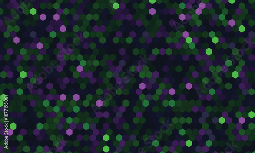Abstract digital background featuring a seamless hexagonal pattern in green and purple perfect for technology science and data concepts