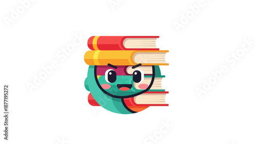 Cute Character Reading Books, Joyful Study Concept