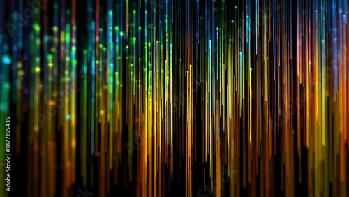 3D Vertical Glowing Data Stream Concept in Vibrant Colors and Bright Lights