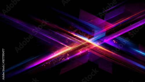 Vibrant Neon Zigzag Lines Intersecting on Black Background Creating Dynamic Visual Effects