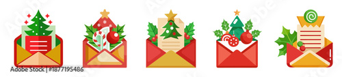 Festive Christmas mail with decorative envelopes and holiday elements