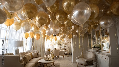 Elegant Gold and Silver Balloon Decor for a Festive Party Celebration Atmosphere