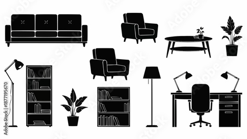 Collection of modern furniture and home decor silhouettes.