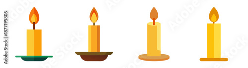 Set of four stylized orange and yellow candles with flames
