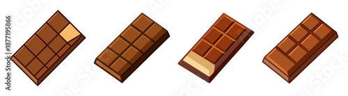 Four assorted chocolate bars, some with filling, isolated on white
