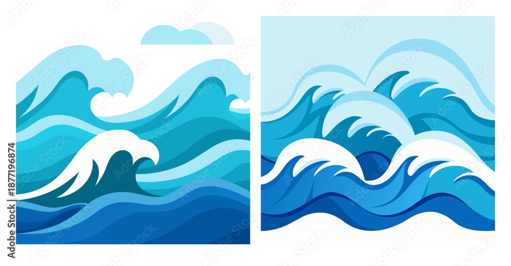 Fototapeta premium Abstract blue ocean wave patterns with white foam