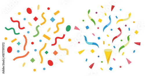 Vibrant Assorted Party Confetti and Streamers on a White Background