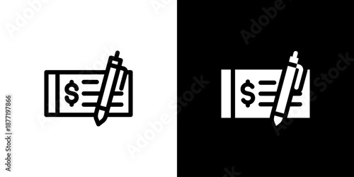 Checkbook icon concept with flat Black White Background. Vector illustration.