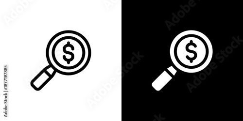 Search icon concept with flat Black White Background. Vector illustration.