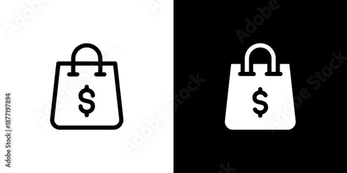 Shopping Bag icon concept with flat Black White Background. Vector illustration.