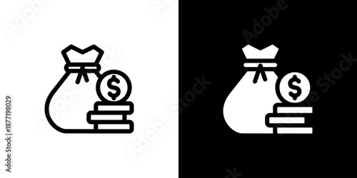 Money Bag icon concept with flat Black White Background. Vector illustration.