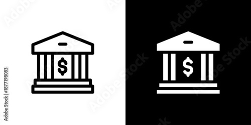 Bank icon concept with flat Black White Background. Vector illustration.