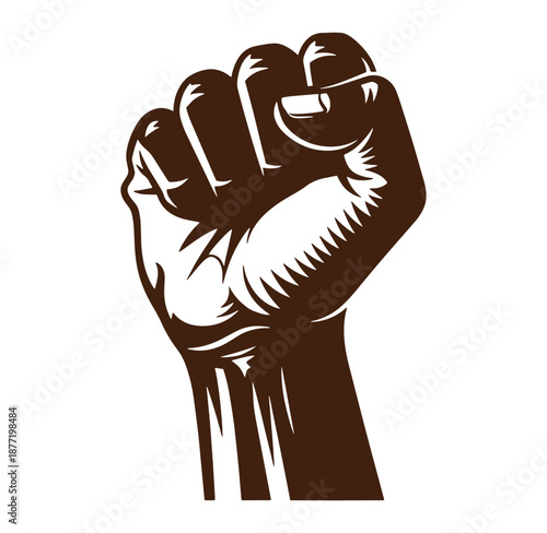 Brown fist raised up in protest or solidarity gesture  strong clenched hand