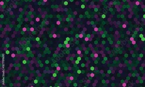 Vibrant abstract digital pattern with hexagonal and circular shapes creating a modern background for technology and data concepts