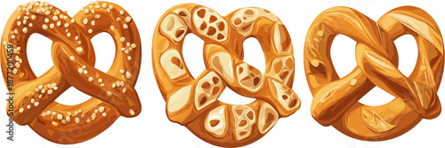 Three pretzels in different flavors with clipping path