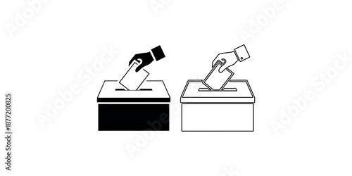 Black and white vector icons showing two contrasting ballot boxes for voting or election process illustration