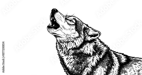 Wolf engraving illustration for outdoor brand logo design
