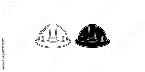 Pair of construction safety hard hats shown in outline mode and filled solid style indicating building protection and headwear
